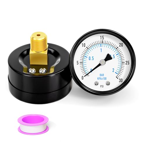 Image of 0-30PSI Well Pump Pressure Gauge 2 inch Dial Size, 1 /4 inch NPT Back Mount, 3-2-3% Accuracy, for Tube, Water Pump, Gas, Liquid, Pressure Test