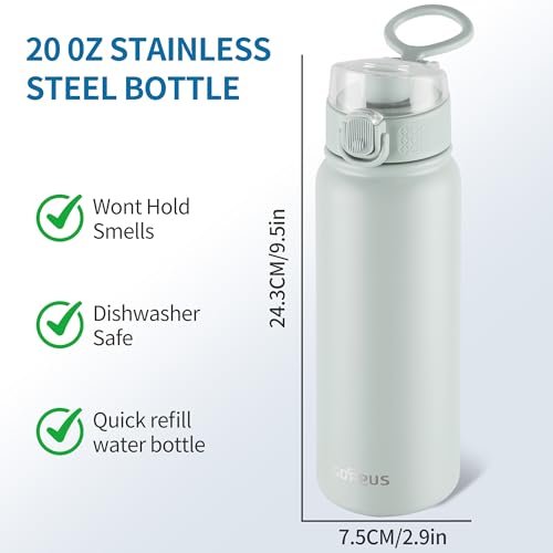 Image of GOPPUS Insulated Water Bottle 20oz Stainless Steel BPA-Free Sports Bottle Ideal for School and Travel Silicone Spout Lid Prevents Leaks, Sweat, and Dust (Light green)