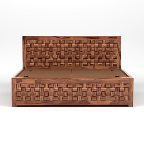 Image of NIWAR Sheesham Wood King Size Bed with Storage Box | Solid Wooden King Size Cot | Double Bed with Box for Home (Honey Finish)