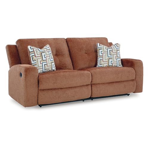 Signature Design by Ashley Danum Contemporary Tufted Manual Reclining Sofa with 2 Accent Pillows