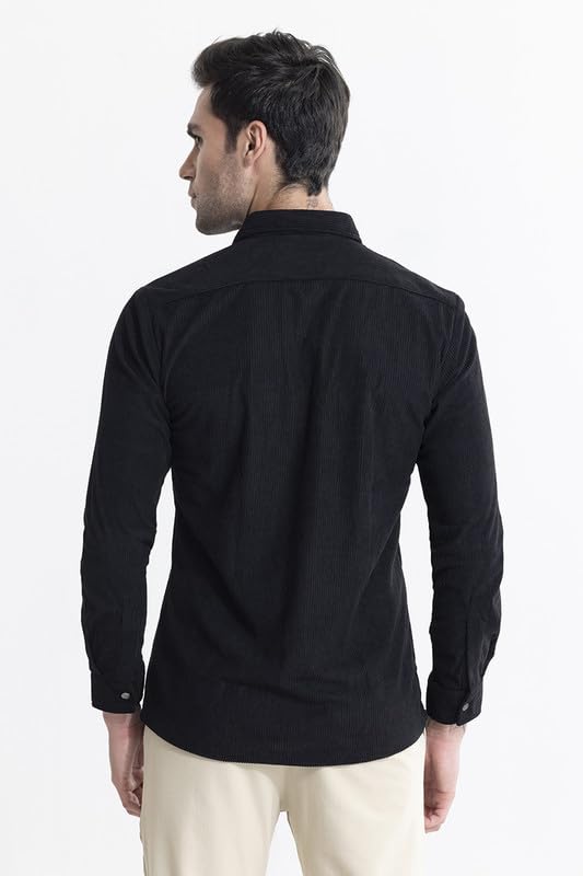 Image of SNITCH Men's Textured Overshirt | Casual Wear| College Holiday Streetwear Style | Cotton Spread Full Sleeve Relaxed Fit Black
