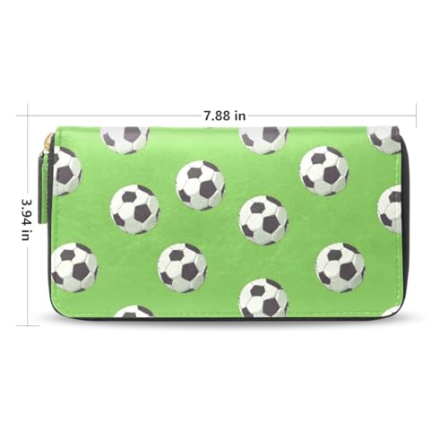 Long Wallets Leather Bifold Wallet for Women Football Green 1 with Zipper Credit Card Holder Large Capacity2