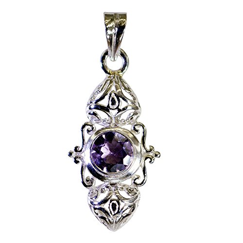 Pendentif améthyste naturelle de forme ronde : collier argent femme