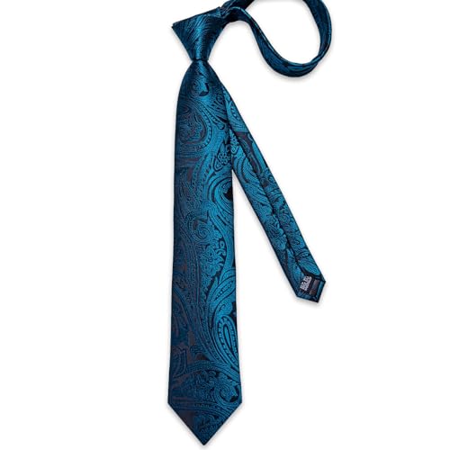 Image of DiBanGu Silk Floral Ties for Men Woven Paisley Necktie and Tie Clip Handkerchief Cufflinks Set for Party Wedding
