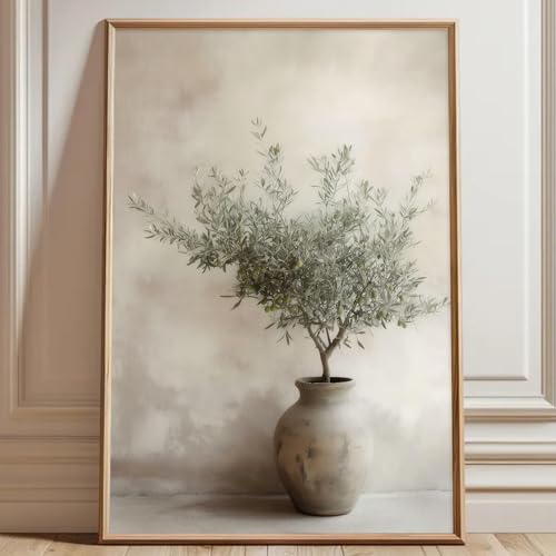 Vintage Olive Tree Painting Muted Botanical Wall Art Neutral Olive Branch Poster Rustic Farmhouse...