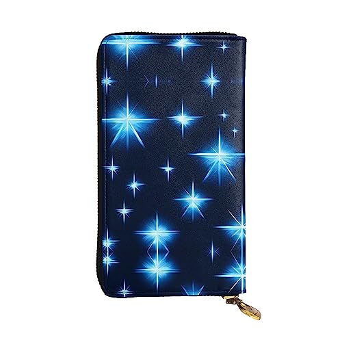 Cartoon blue star Long Zip Clutch Wallet - Unisex Phone Case with Credit Card Slots, Coin Compartment, Cash Slot
