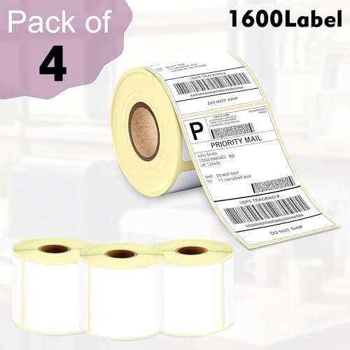Image of GLUN 4x6 (100x150mm) Direct Thermal Labels, 400 Labels Per Roll, Self-Adhesive, Easy to Use for Shipping and Printer Pack of 4