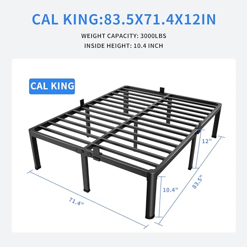MAF 12 Inch California King Metal Platform Bed Frame with Round Corner Legs, Mattress Slide Stopper, 3000 LBS Heavy Duty Steel Slats Support, No Box Spring Needed, Noise Free