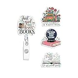 (4PCS) Holographic Lose Yourself In A Good Book Badge Reels Retractable, Name Badge Holder Reel ID Clip, Readers Book Lover Bookish Pediatric Decorative Gifts for Readers Office Worker Teacher Student