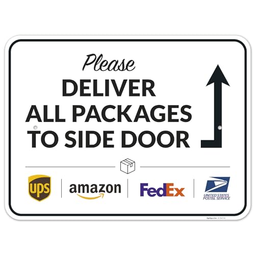 Image of Package Delivery Sign, Delivery Instructions Deliver All Package to Side Door Sign, 18x24 Inches, Rust Free .063 Aluminum, Fade Resistant, Made in USA by Sigo Signs