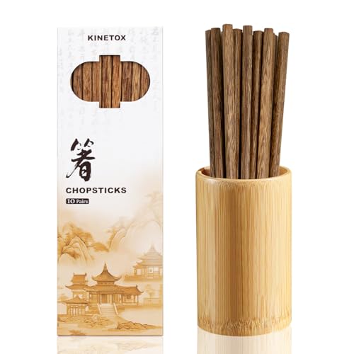 KINETOX Palillos Chinos 10Pares Reutilizables Palillos de Madera Sushi Chopsticks Apto para Lavavajillas Platos Asiáticos de arroz y Fideos de Sushi para Principiantes Amarillo Parduzco