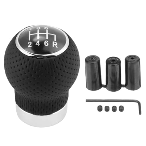 LAINLOY Car Shift Knob, 6 Speed Car Transmission Shift Head, Black Leather Shift Handle, Universal Shift Knob Lever Kit, Automatic or Manual Transmission Gear Shift Knob (Black 6 R Down)