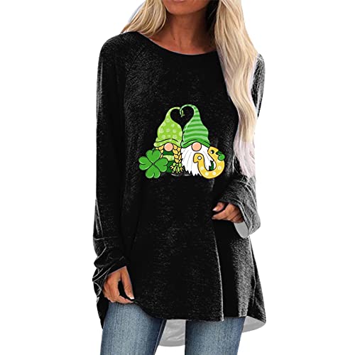 Women Summer Jackets 2022 Womens Fall Tops St. Patrick's Day Long Sleeve Holiday Blouses Casual Shamrock Lucky Print Crew Neck Blouse Tops(B- Black,X-Large) #TOP13