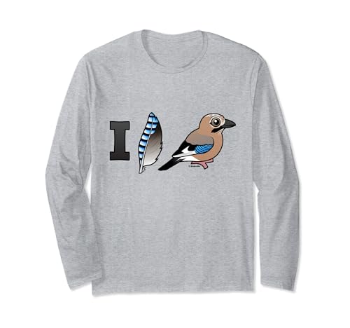 I Love Jays Cute Cartoon Eurasian Jay & Feather Bird Lover Long Sleeve T-Shirt