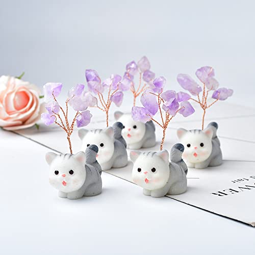 Améthyste chat animal fait à la main arbre chanceux pierre décoration - 6