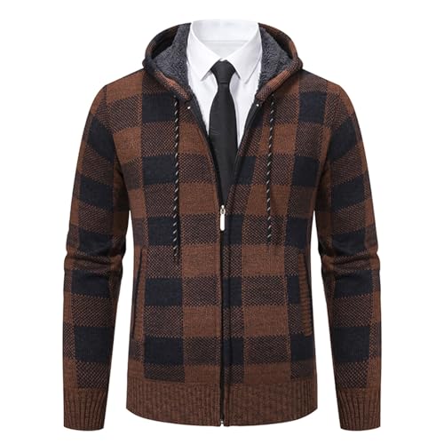 Flannel Shirt for Men with Hoodie Full Zip Fleece Jacket Casual Plaid Shirts Drawstring Hoodie Fashion Winter Coats