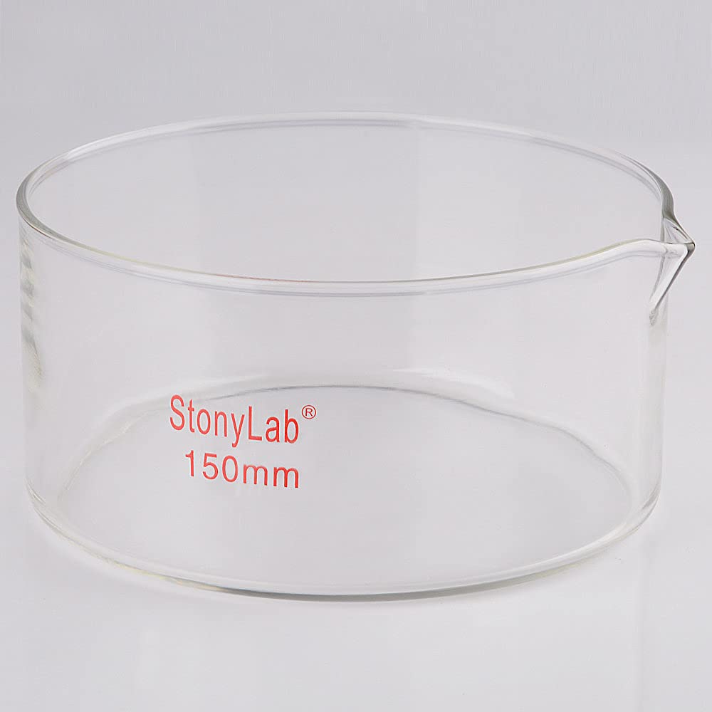 stonylab Piastre Petri con Beccuccio e Bordo Resistente, Piastra Petri in Vetro Borosilicato Riutilizzabili, Crystallizing Dish per Cristallizzazione e Evaporazione - 1000 ml Capacità OD 150 mm