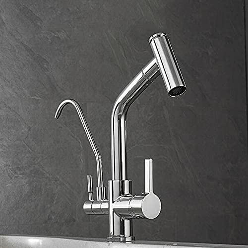 Robinet de cuisine 3 en 1 chromé pour eau pure filtrée et mitigeur évier monotrou