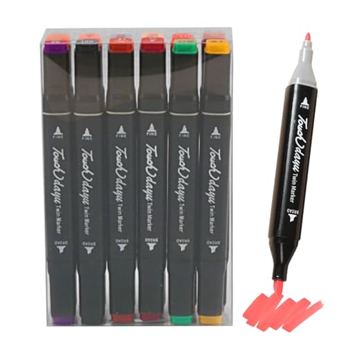 Rotulador de secado rápido para marcar, rotulador de secado rápido, punta doble de 12 piezas, rotulador permanente multicolor resistente a la luz para suministros escolares