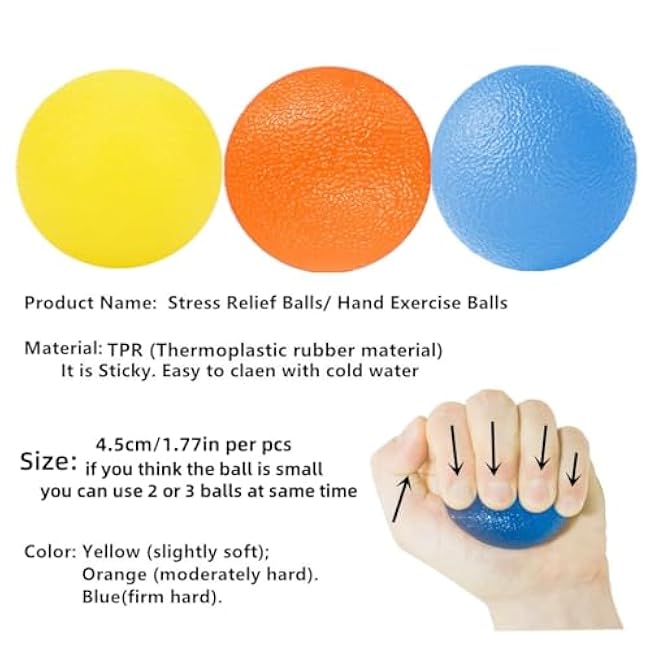 3 Resistance Levels Hand Exercise Balls, Stress Balls for Adults, Squeeze Balls for Physical Therapy, Hand Grip Strength Trainer Hand Squeezers for Strength, Wrist Forearm Finger Exerciser