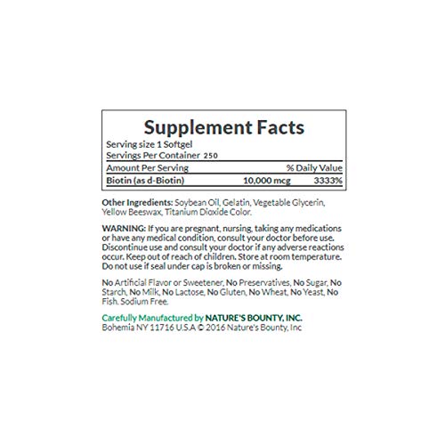 Biotina 1000mcg Cabelo Pele Unha (250 SGELS) Natures Bounty
