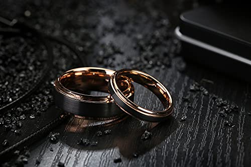 Lerchphi 8Mm Custom Tungsten Carbide Wedding Band - Engraved Promise Ring, 18K Rose Gold Stepped Edge With Black Matte Satin Finish, Size 10 #TOP2