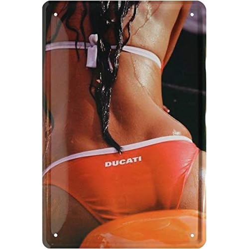 Blechschild 20x30 cm Ducati Motorrad Bike Pin up Girl Bikini Italien Werkstatt Metall Schild