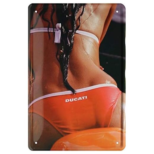 Blechschild 20x30 cm Ducati Motorrad Bike Pin up Girl Bikini Italien Werkstatt Metall Schild