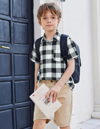 Image of Arshiner Boys Short Sleeve Dress Shirts Solid Button Down Shirts | formal Uniform School Shirt, for 4-12 Years, Hidden Buttons, with Chest Pocket, Regular Fit, Summer Tee top for Kids