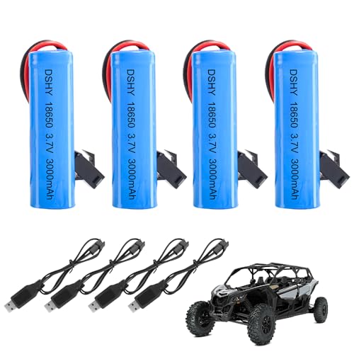 Wxeadu 4 unidades de batería de iones de litio recargables de 3,7 V y 3000 mAh, con 4 cargadores USB y conector SM 2P, batería universal de iones de litio para coches de control remoto/camiones RC