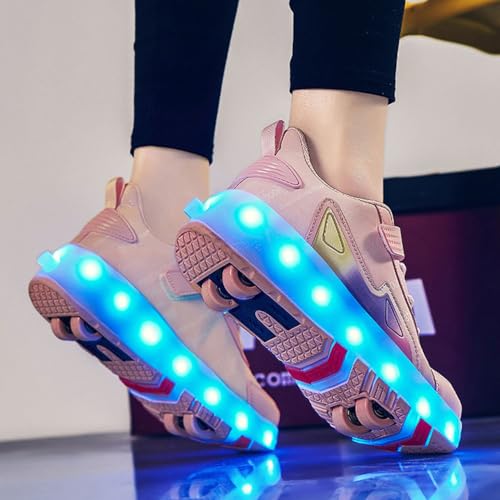 Kids Roller Skates Shoes Sneakers for Boys & Girls, Outdoor Parkour Shoes with 4 Wheels Unisex Skateboarding Shoes Retractable Skating Shoes for Children's Sports Walking Sneakers3