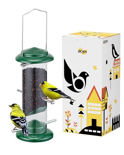 iBorn Metal Niger Seed Bird Feeder Bird Feeders Hanging Bird Seed feeder for Goldfinch Bird Feeders for Small Birds 20 CM/8 Inch Green