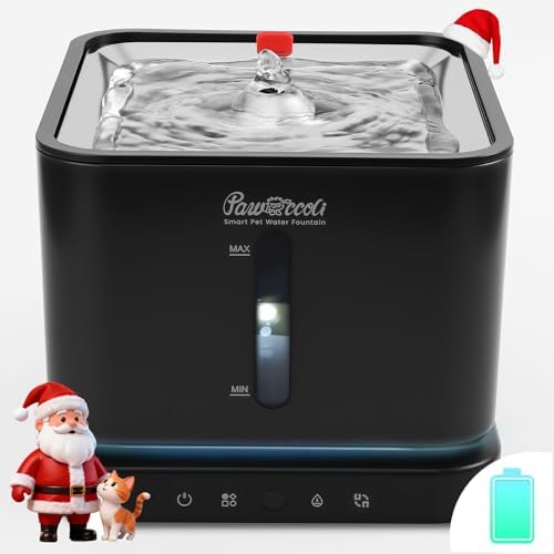 Cordless Cat Water Fountain, 3L/100oz Stainless Steel Tray, Cat Fountains for Drinking, Pet Water Fountains Indoor, Automatic Dog Water Bowl Dispenser, Rechargeable Battery Operated Black