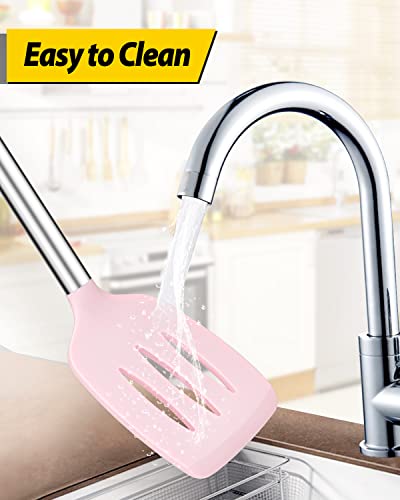 Image of Pack of 2 Silicone Solid Turner, Non Stick Slotted Kitchen Spatulas, High Heat Resistant BPA Free Cooking Utensils, Ideal Cookware for Fish, Eggs, Pancakes(Pink)