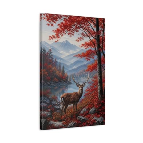 Toile cerf et brume de montagne décoration poétique pour un salon serein