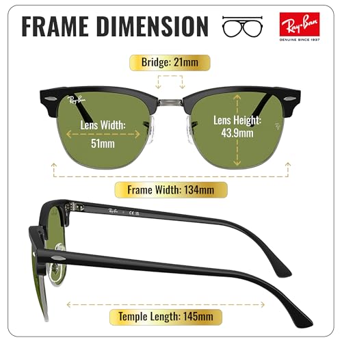 Image of Ray-Ban RB3016 CLUBMASTER CLASSIC Square Shaped Sunglasses for Men & Women with Official RAYBAN Eyewear Kit