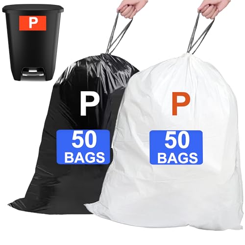 Image of Code P 100 Count 16 Gallon-20 Gallon Compatible with simepIehuman Code P Heavy Duty Drawstring Trash Bags 1.2 MIL THICK White Garbage Can Liners Heavy Duty Trash Bags Black & White GRAND SAVE!
