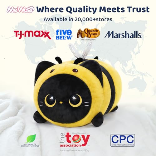 Mewaii Schwarze Katze Biene Plüschkissen 40CM Weiches Kawaii Kuscheltier für Kinder,Niedliches Katze Plüschtier,Perfektes Kuschelkissen und Geschenk