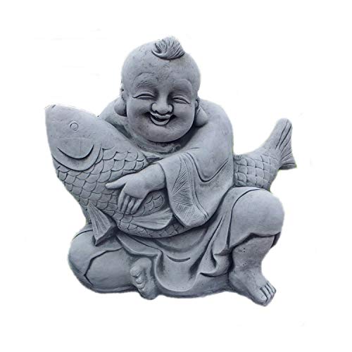 Buddha-Statue Mit Koi-Karpfen – Frostsichere Steinfigur Für Den Garten