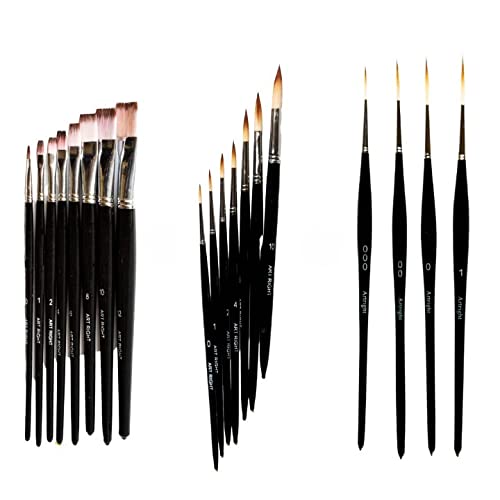 ArtRight 19 Brushes Combo Of Flat Paintbrush Set (8) + Round Paint