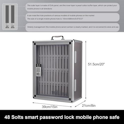 Wall-Mounted Mobile Phone Locker, Password-Protected Cell Phone Storage Cabinet for Classroom, Gym, Hospital, and Meeting Room (31x21x51.5cm/12x8x20in)