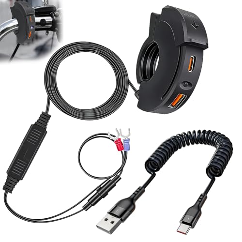 Bordeag - Toma USB para moto, cargador de moto, USB C, toma de 12 V, 48 W, QC3.0 y PD Tipo-C, grado, cargador USB para motocicletas, cargador de teléfono para motocicletas impermeable IP65 para 12 V