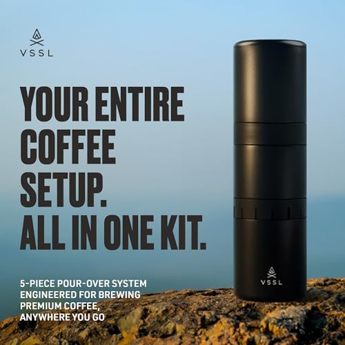 Image of VSSL - Nest Pour Over Coffee Kit | Coffee Maker for Camping | All-In-One Travel Pour Over | Transportable Dripper, Two 10oz Stainless Steel Travel Mugs | Compact Storage & Adventure Ready | Black