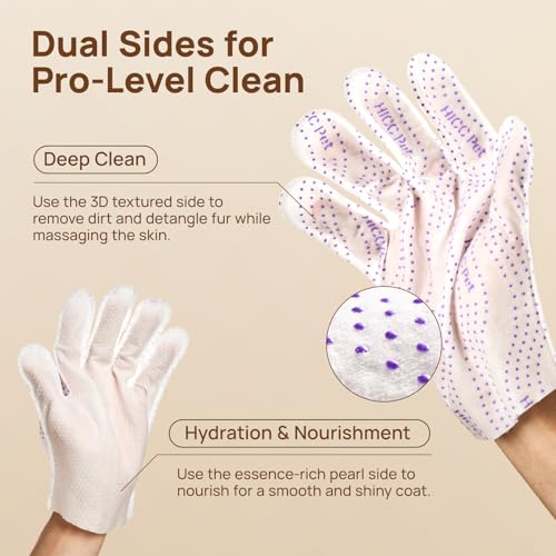 Image of HICC PET Cleaning Glove Wipes PRO for Dogs & Cats, 6PCS Coconut Scent. | Puppy Wipes, No-Rinse Pet Grooming Wipes, Extra Thick Dual-Textured Wipes for Paws, Face, Coat, Outer Ear&Rear-End Area.