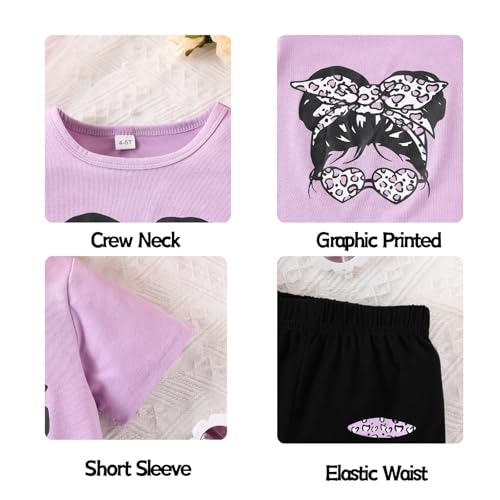 Image of OLMRJKD Kid Toddler Girl Clothes Summer Short Sleeve Figure Graphic Tee Shirt + Shorts Summer Outfits Set