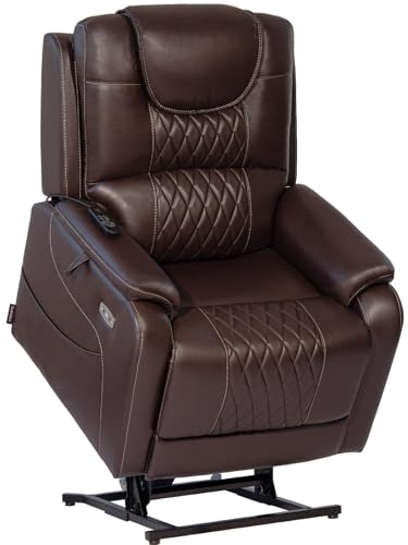 EONIX Triple Motor Lay Flat Power Lift Recliner Chair for Elderly with Massage, 400lbs Electirc Lift Chair for Living Room, Independent Adjustable Backrest Headrest, Extended Footrest, Dark Brown