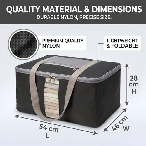 Image of EASY HOME 70 litre Storage Bags for Clothes Large | Cloth Storage Organizer with Zip Closure | Wardrobe Bag for Sarees, Quilts & Blankets | Moisture Proof Nylon Cover Bag (Pack of 1)