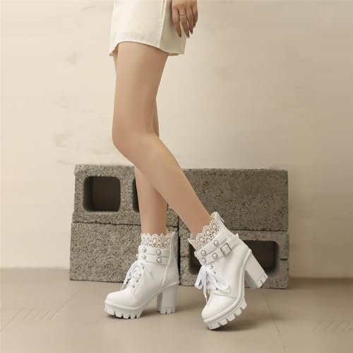 Image of FOREADA Goth Boots Chunky Heel Boot For Women Ankle Combat Booties Black Platform Bootie Buckle Rivets Punk Goth Shoes With Zipper