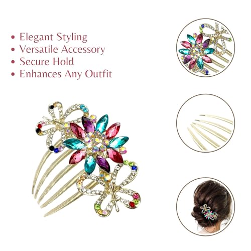 Image of BellaStella Premium Rhinestone Metal Side Hairpin Decorative Hair Bun Comb Bridal Wedding Hair Accessory For Women And Girls Pack of 1 Pc (Multi)