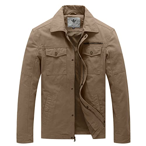 WenVen Men's Fall Multi Pocket Coat Field Jacket (Khaki,2XL)